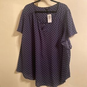 torrid Plus-Size Scoop Neck Polka Dot Blouse, Navy Blue, Size 6X